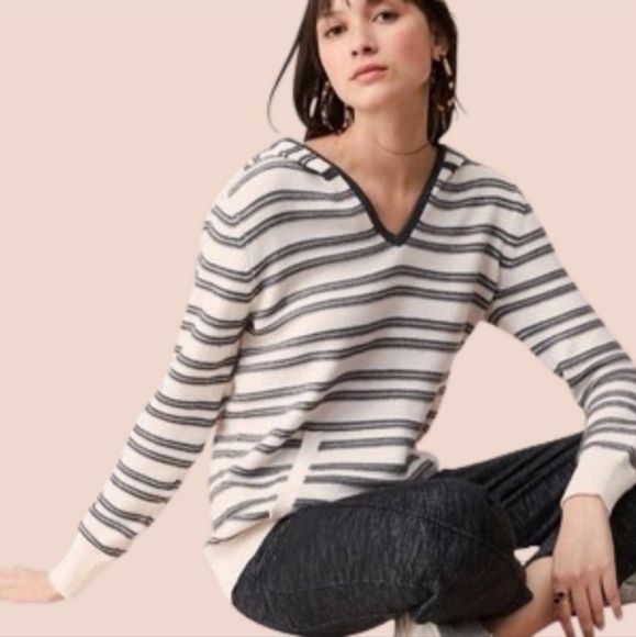 Lou & Grey Knit Cashmere Striped Hooded sweater Small - Picture 1 of 14